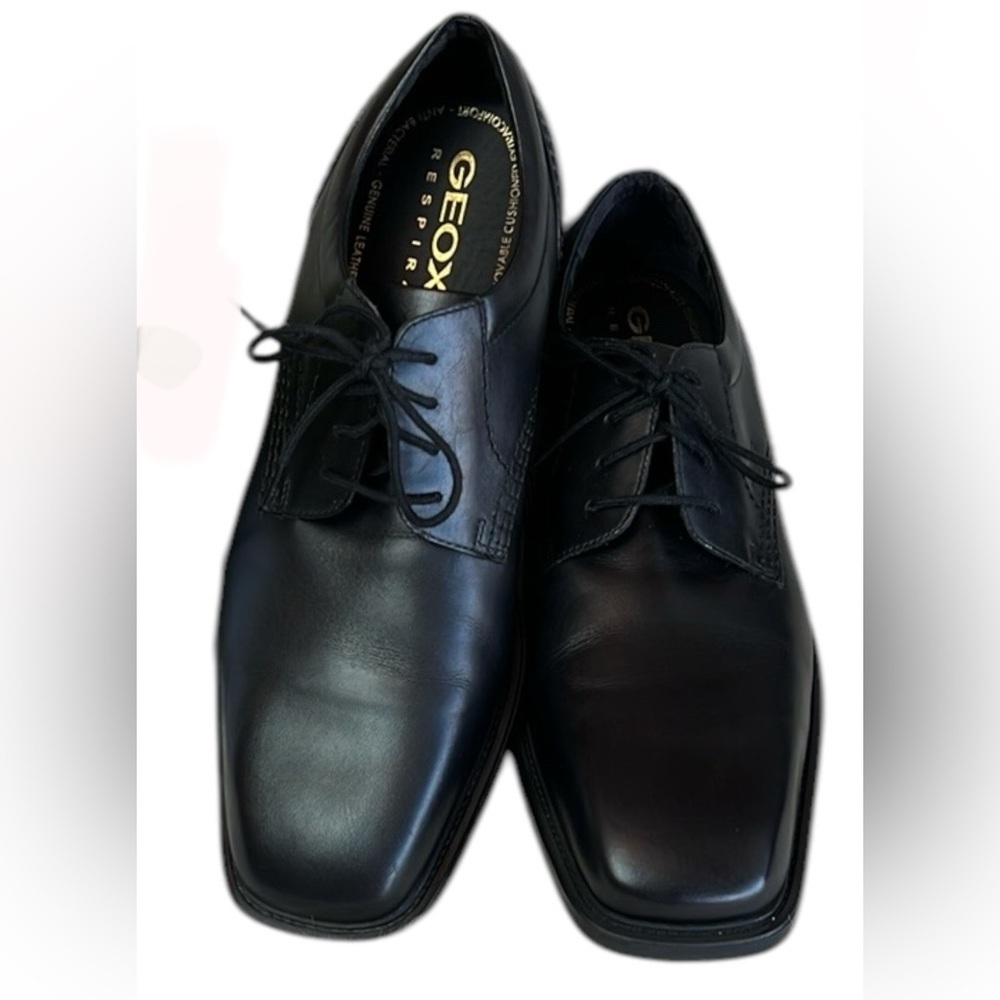 Geox Men’s Respira Black Genuine Leather Oxford Italian Patent Shoes Size 43 EU